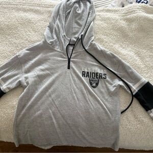 Gray Las Vegas Raider Cropped Hoodie with Black and White Plaid Accents